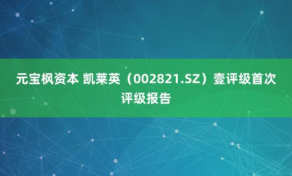 元宝枫资本 凯莱英（002821.SZ）壹评级首次评级报告
